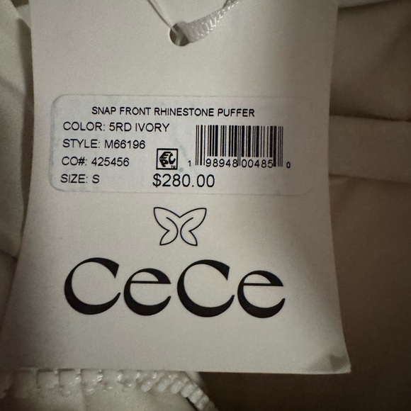 CeCe Women's Light Beige Quilted Puffer Jacket with Rhinestones - Picture 4 of 5